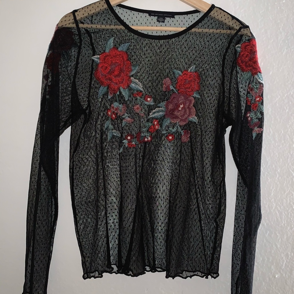 Sheer black long sleeve with floral decor